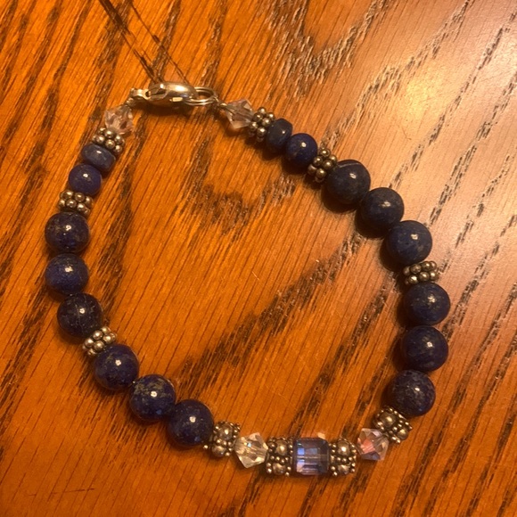 EUC Bracelet - Blue Lapis Beads, Silver and Crystals 8” - Picture 2 of 10